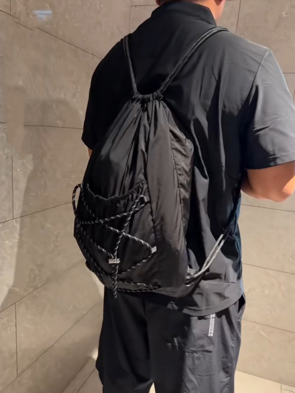 Drawstring Gym Bag - SHELKSBAG 유니섹스 주름 나일론 드로스트링 백팩